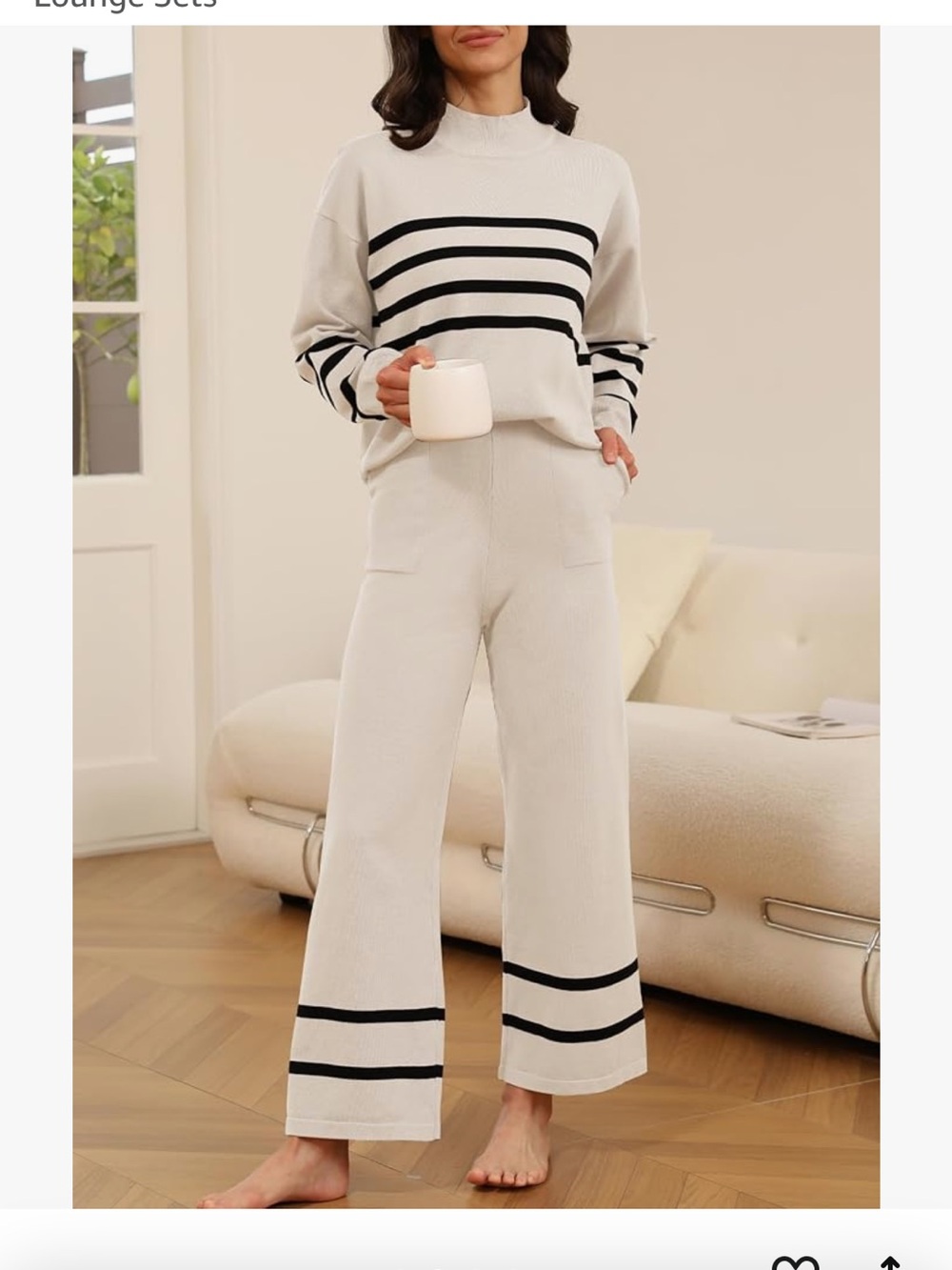 Amazon Cream & Black Striped Turtleneck Sweater Set